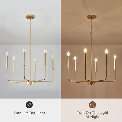 Gold 6 Light Candle Chandelier For Dining Room Modern