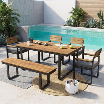 6-Piece Outdoor Dining Set, Acacia Wood, 1 Table with 4 Chairs & 1