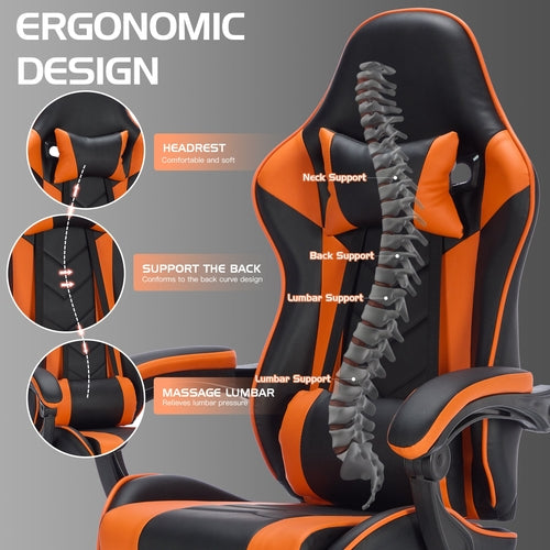 Gaming Chair With Footrest, Ergonomic Computer Chair With Headrest And