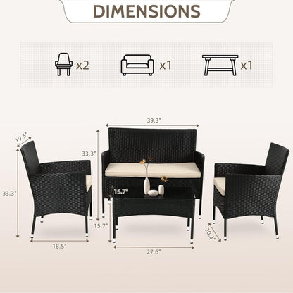 Outdoor Rattan 4 Piece Patio Furniture Conversation Set