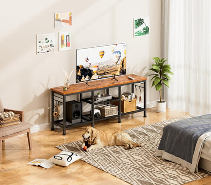 Rustic Brown TV Stand For 55 Inch With Open Storage Shelves