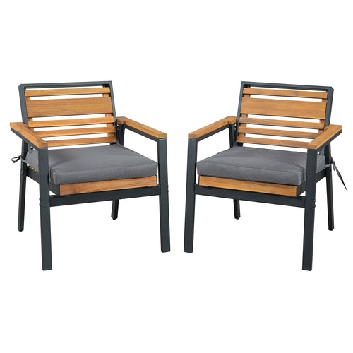 Modern 7-Piece Dining Set, Acacia Wood with Iron Frame, 6 Chairs with