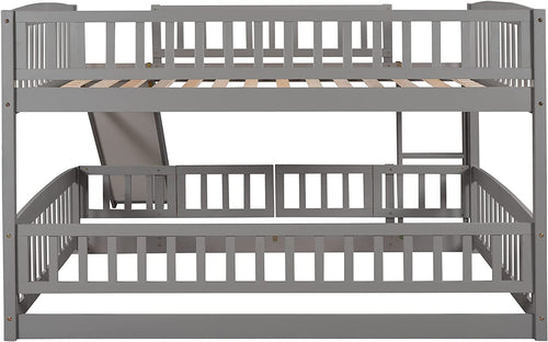 Gray Bunk Bed With Slide And Ladder For Kids Bedroom