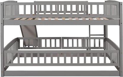 Gray Bunk Bed With Slide And Ladder For Kids Bedroom