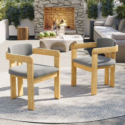 Set of 2 Outdoor Acacia Wood Dining Chairs with Cushions, Modern Solid
