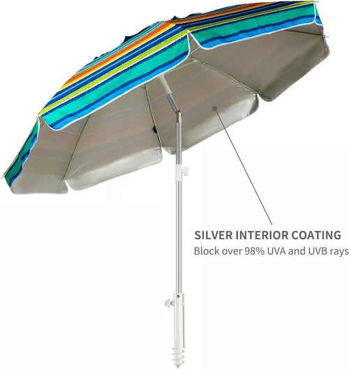 6.5Ft Durable Beach Umbrella With Sand Anchor UV Protected