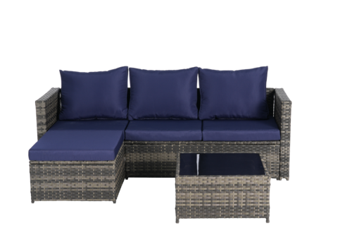 2 Piece Outdoor L-Shaped Wicker Patio Set – Sectional Sofa with