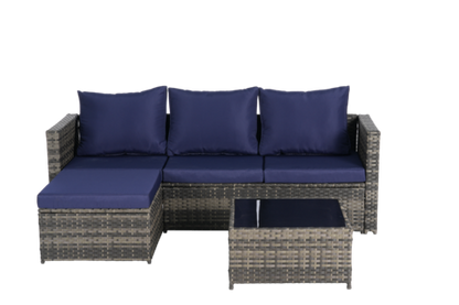 2 Piece Outdoor L-Shaped Wicker Patio Set – Sectional Sofa with