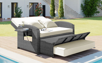 Outdoor Chaise Lounge Rattan White with Adjustable Design for Patio,