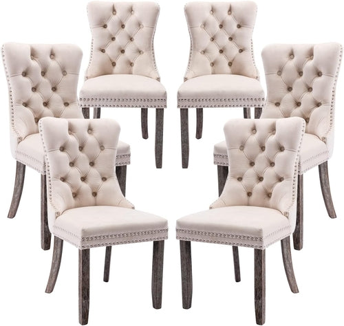 Velvet Dining Chairs Set of 6, Tufted Dining Room Chairs with Button