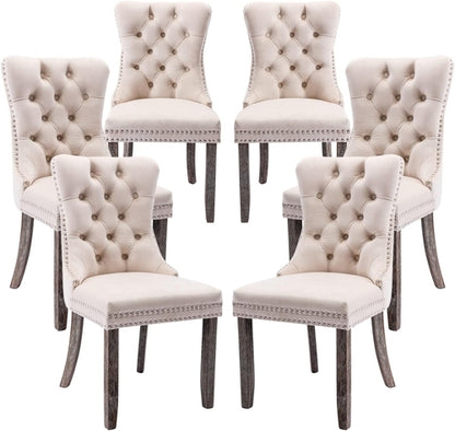 Velvet Dining Chairs Set of 6, Tufted Dining Room Chairs with Button