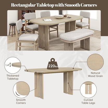 Solid Wood Dining Table Set with Bench - 6-Piece Upholstered