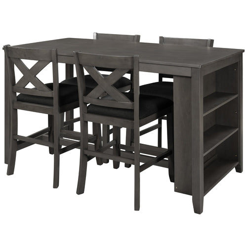 5 Pieces Counter Height Rustic Farmhouse Dining Room Wooden Bar Table