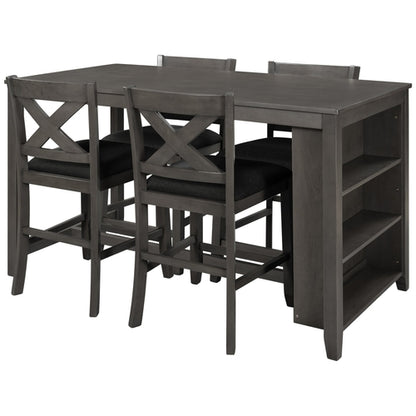 5 Pieces Counter Height Rustic Farmhouse Dining Room Wooden Bar Table