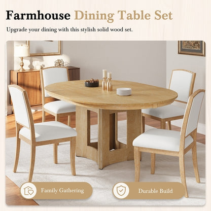 Farmhouse Extendable Round Dining Table Set for 4, 5-Piece Kitchen