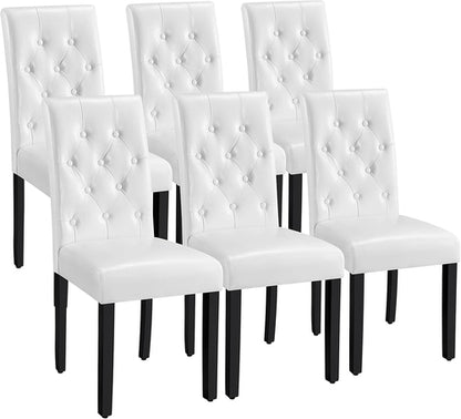 Dining Chairs Set of 6 White Leather Seat Solid Wood Legs
