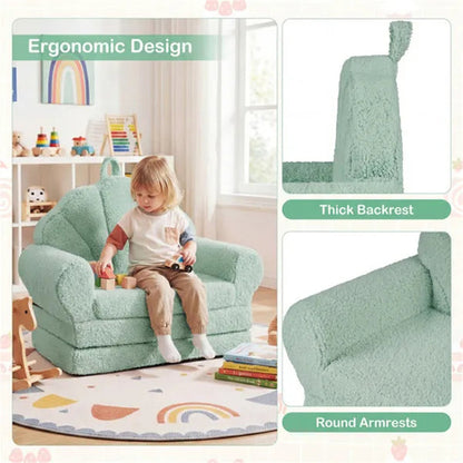 2-in-1 Flip Open Kids Sofa Lounger, Teddy Fleece Toddler Couch With