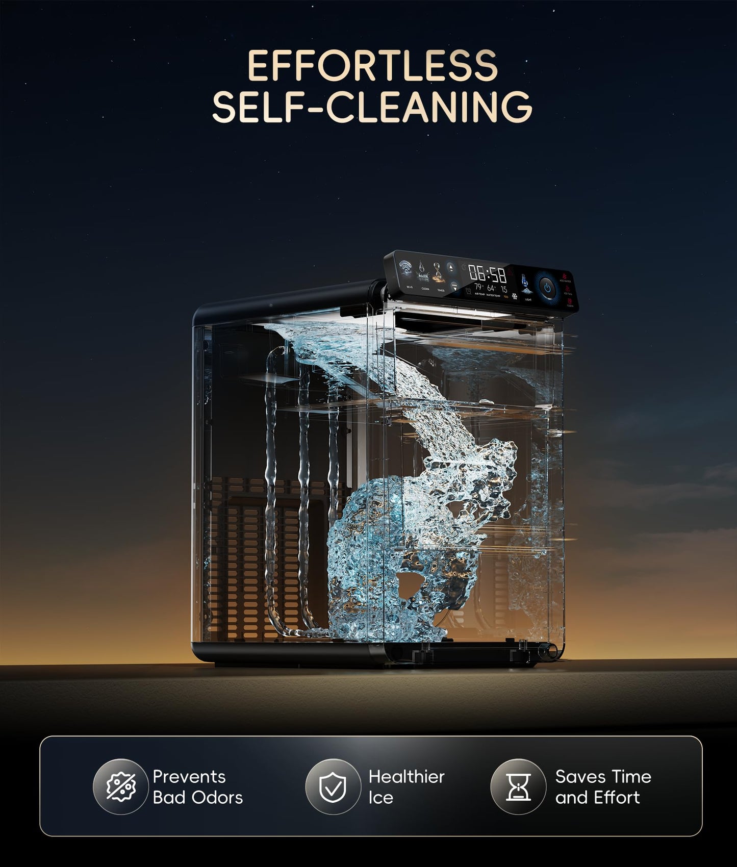 ecozy Nugget Ice Maker Countertop, First Full-Color Smart Panel 44 lbs/24H Ice Machine with APP & Voice Control, Double-Layer Insulation, Pull-Out Water Tank, Soft Pebble Chewable Ice, Self-Cleaning