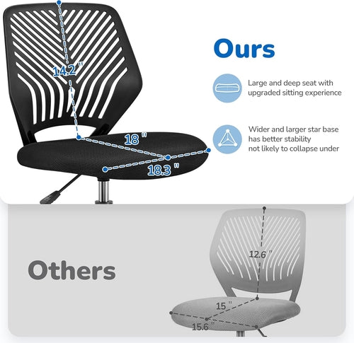 Students Cute Desk Chair Low-Back Armless Study Chair W/Lumbar Support