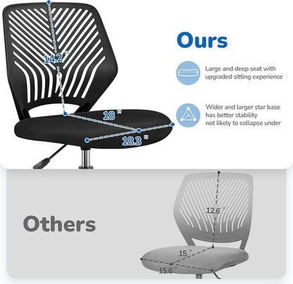 Students Cute Desk Chair Low-Back Armless Study Chair W/Lumbar Support