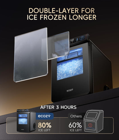 ecozy Nugget Ice Maker Countertop, First Full-Color Smart Panel 44 lbs/24H Ice Machine with APP & Voice Control, Double-Layer Insulation, Pull-Out Water Tank, Soft Pebble Chewable Ice, Self-Cleaning