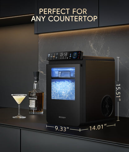 ecozy Nugget Ice Maker Countertop, First Full-Color Smart Panel 44 lbs/24H Ice Machine with APP & Voice Control, Double-Layer Insulation, Pull-Out Water Tank, Soft Pebble Chewable Ice, Self-Cleaning