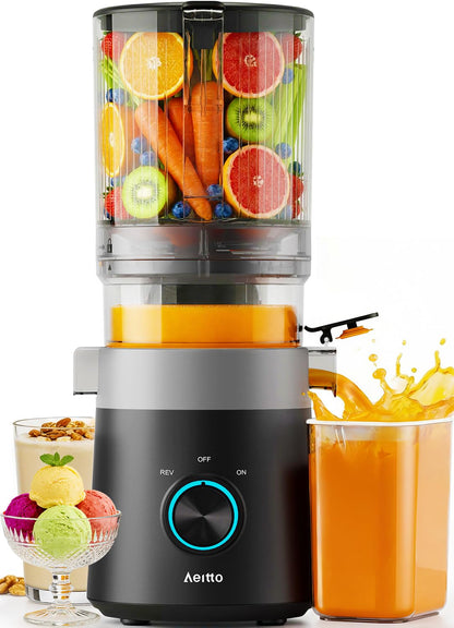 Aeitto 3-in-1 Juicer Machines With 6.0" Wide Feed Chute for Makes Juice, Sorbet & Nut Milk, Easy to Clean With Filter-Free Design, Masticating Juicer, Large Capacity, Self Feeding System, With Brush