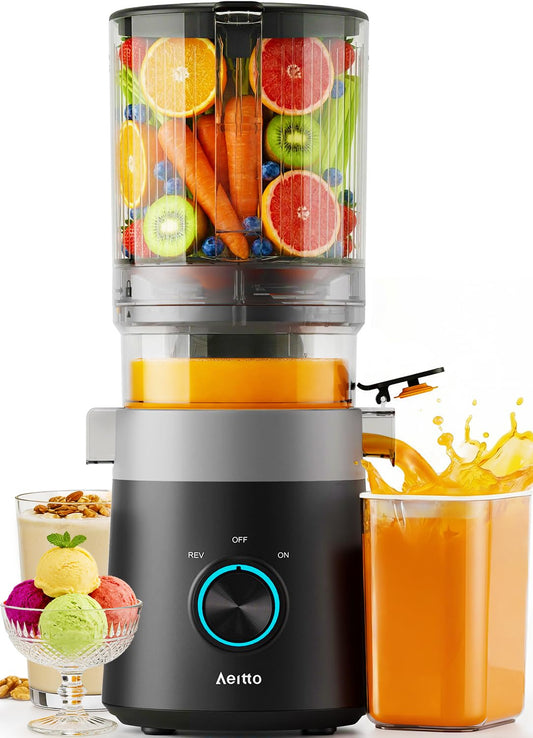 Aeitto 3-in-1 Juicer Machines With 6.0" Wide Feed Chute for Makes Juice, Sorbet & Nut Milk, Easy to Clean With Filter-Free Design, Masticating Juicer, Large Capacity, Self Feeding System, With Brush