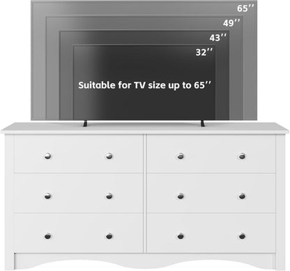 6 Wood Drawers Dresser for Bedroom, Double Dresser for TV up to 65