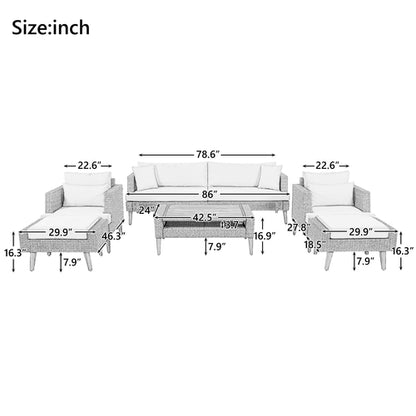 6-Pieces All Weather PE Wicker Sofa Set, Outdoor Rattan sofa With
