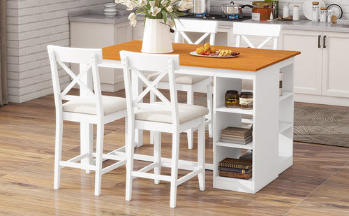 60'Lx30'W Solid Wood Farmhouse Counter Height Dining Table Set with