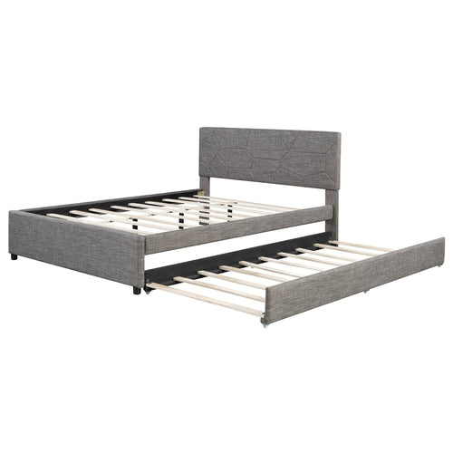 Queen Size Upholstered Platform Bed with Brick Pattern Headboard and