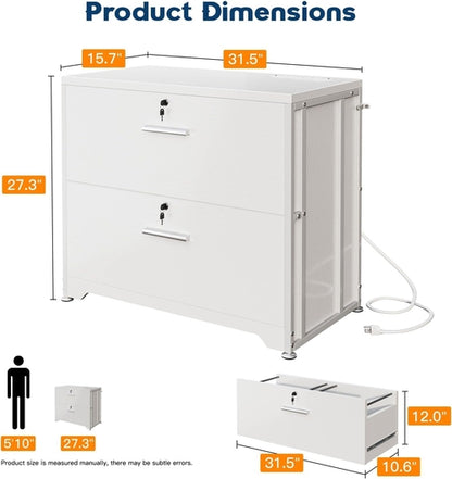 Lockable File Cabinet With Charging Station For Home Office