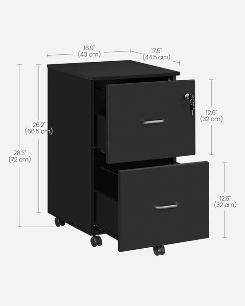 Two Drawer File Cabinet For Home Office A4 Size Black Honey Finish
