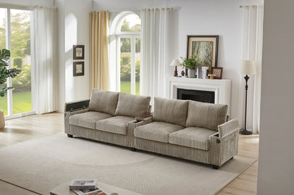 Modern 4-Seater Corduroy Sofa Couch with USB Ports, Hidden Storage and