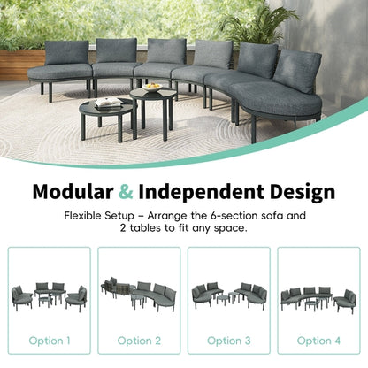 8-Piece Patio Sofa Furniture Set, Half Moon Outdoor Sectional Sofa