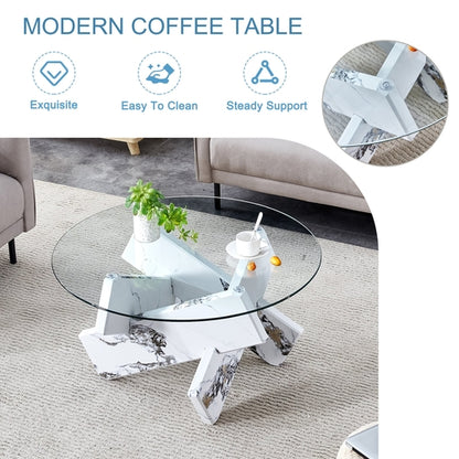 Modern Round Glass Coffee Table – 33.4" Tempered Glass Top with MDF