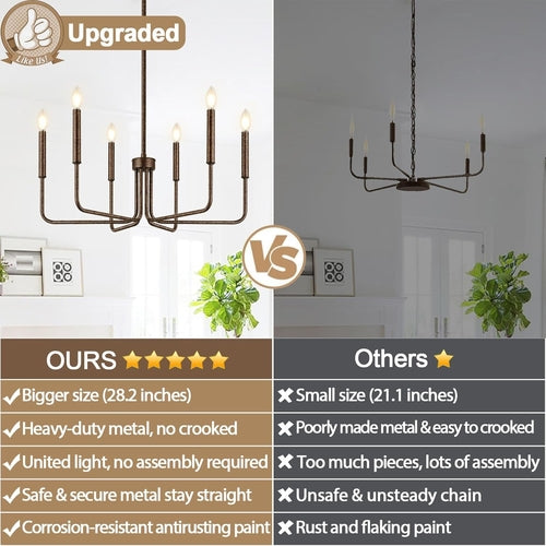 Rustic Black 6 Light Farmhouse Chandelier For Dining Room
