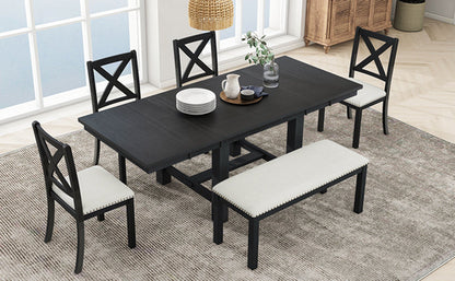 Farmhouse 82inch 6-Piece Extendable Dining Table with Footrest, 4