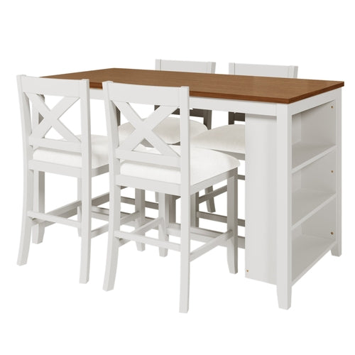 5 Pieces Counter Height Rustic Farmhouse Dining Room Wooden Bar Table