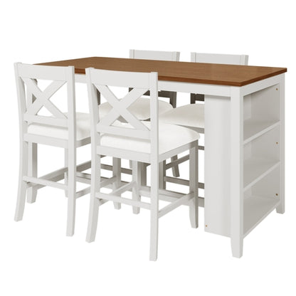 5 Pieces Counter Height Rustic Farmhouse Dining Room Wooden Bar Table
