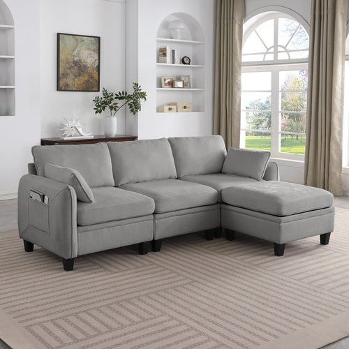 85 Inch GRAY Chenille Modular Sectional Sofa,  L-Shaped Cloud Couch