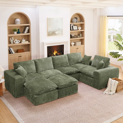 Modern Boucle L-Shaped Sectional Sofa with Two Moveable Ottomans,