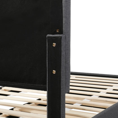 Upholstered Platform Bed with Trundle and 3 Drawers, Linen Fabric
