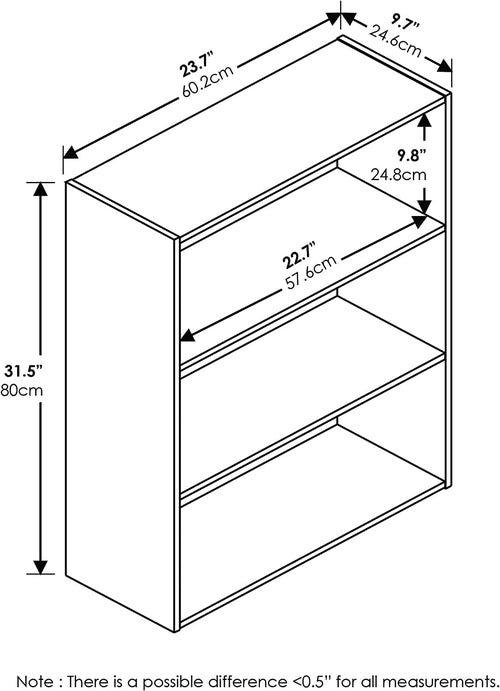 Pasir 3-Tier Open Shelf Bookcase Maple 22.7W X 9.7D X 31.5H