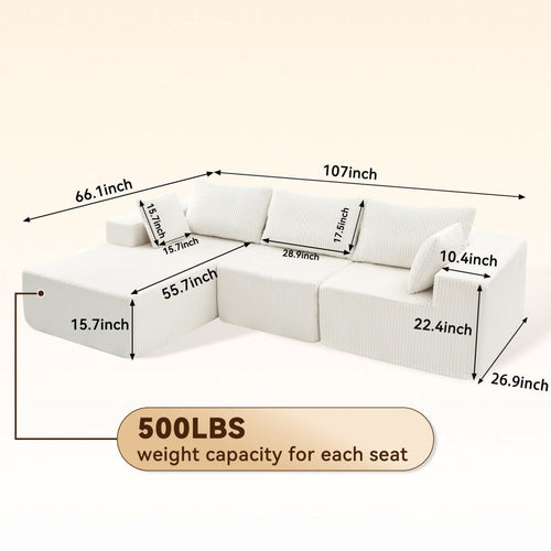 108-inch Modular Combination Sofa, Modern Modular L-shaped Sofa With A