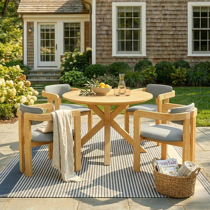 5-Piece Outdoor Acacia Wood Round Dining Set, Solid Wood Patio Table