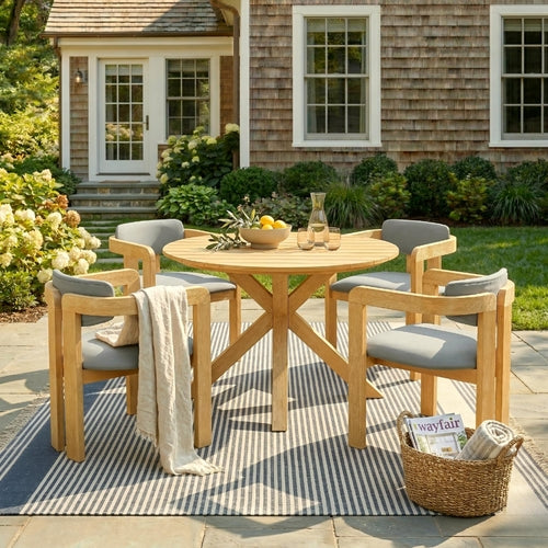 5-Piece Outdoor Acacia Wood Round Dining Set – Solid Wood Patio Table