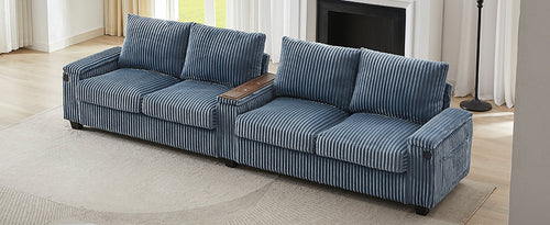Modern 4-Seater Corduroy Sofa Couch with USB Ports, Hidden Storage and