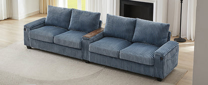 Modern 4-Seater Corduroy Sofa Couch with USB Ports, Hidden Storage and